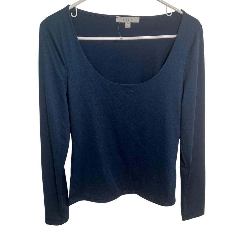 Gaze DTLA Womens Size Medium Long Sleeve T-Shirt Scoop Neck Turquoise Blue Green
